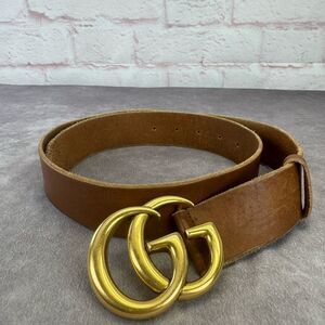 Gucci Distressed GG Marmont Wide Brown Leather Belt 409416 85/34